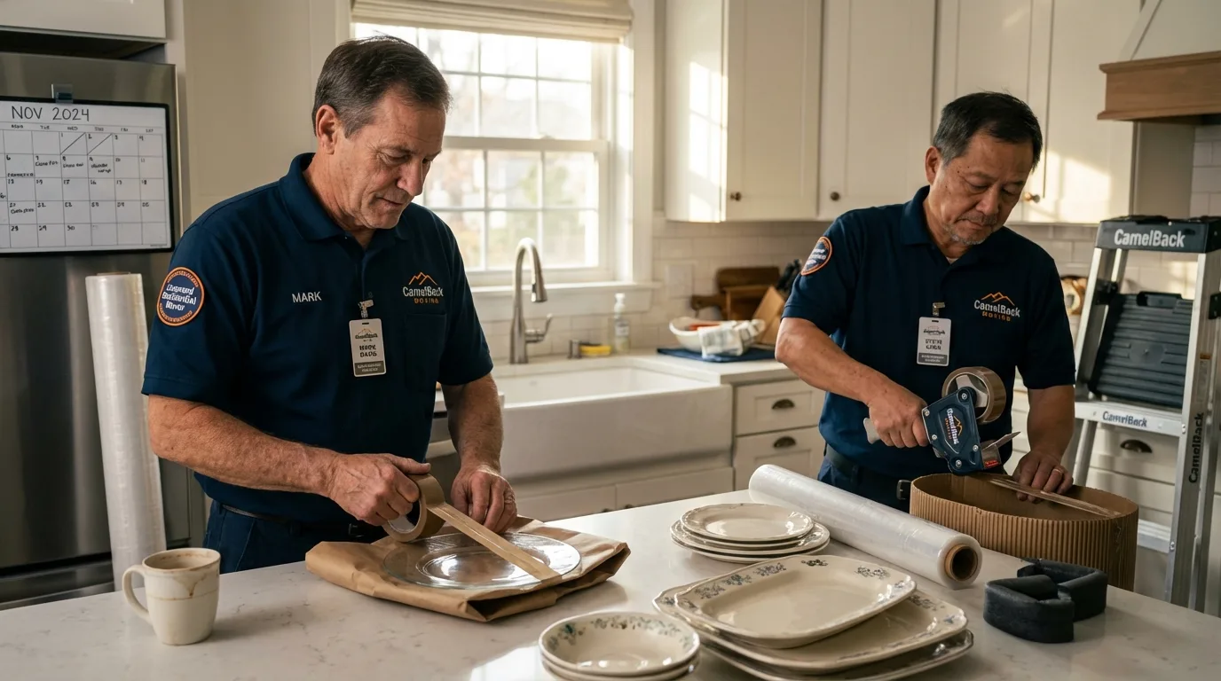 Professional crew packing kitchen dishware in Lyndon, KS